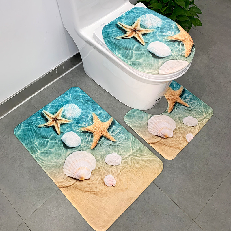 Cross-Border Custom Thickened Flannel Printed Toilet Three-Piece Floor Mat Foreign Trade Amazon Bathroom Absorbent Floor Mat