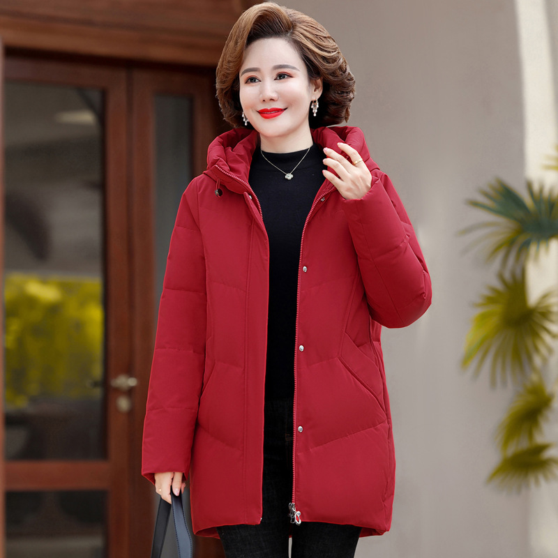 中年妈妈鸭绒羽绒服女中长款女士冬装中老年人时尚加厚外套-阿里巴巴