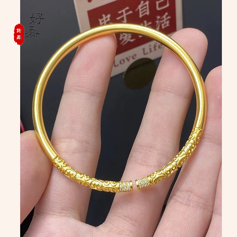 金店同款古法镶钻金箍棒手镯越南沙金实心传承手环开口国风女饰品