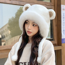 韩版可爱小熊耳朵毛绒帽子女冬季百搭护耳包头加厚保暖包头雷锋帽