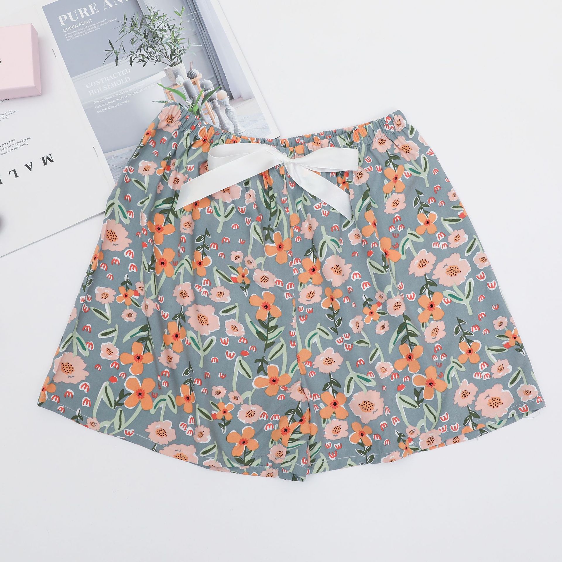 Women's Cotton Silk Shorts Summer New Japanese Floral Pajama Pants Thin Artificial Cotton Large Size Can Be Worn outside Casual Single Pants