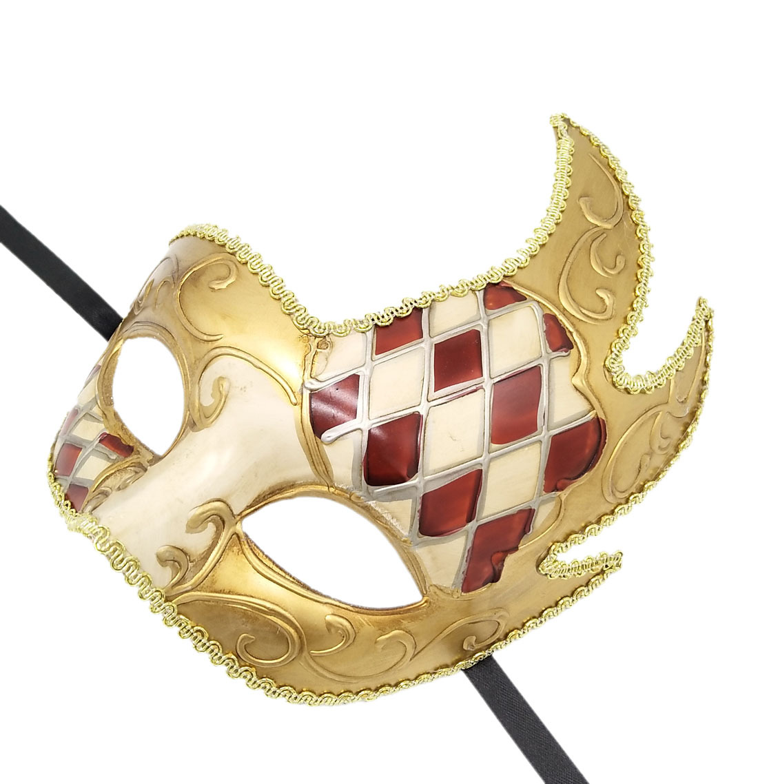 批发高档火焰大弯角面具万圣节狂欢节威尼斯舞会复古格子面具现货