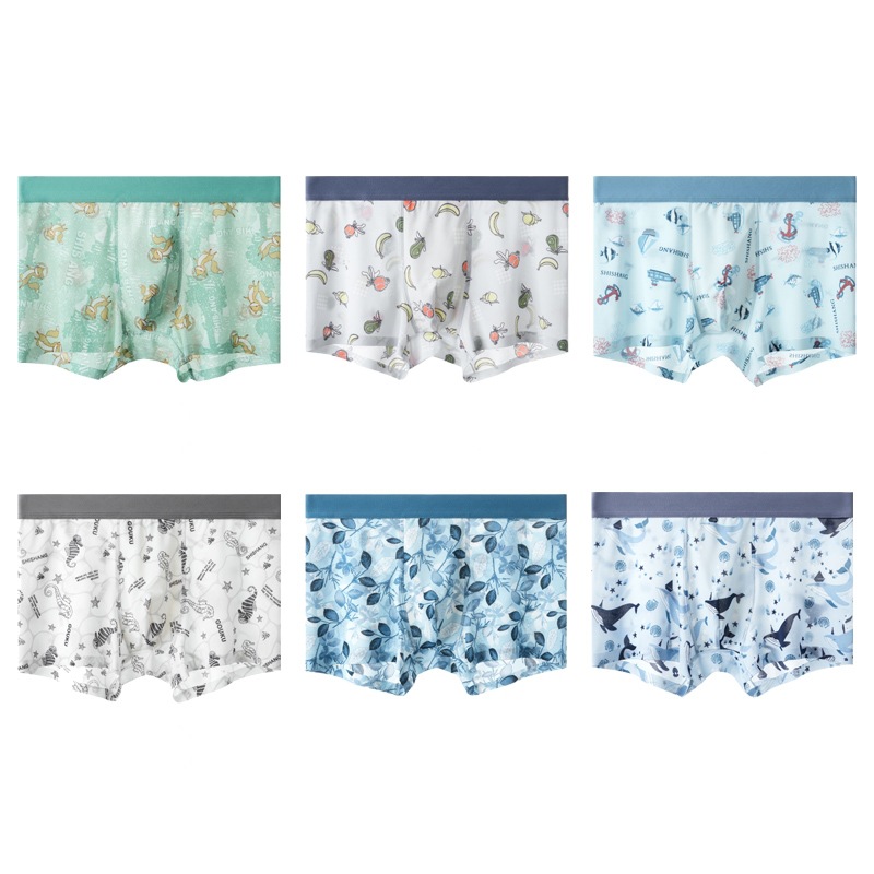 Men's Underwear Summer Seamless Ice Silk Printed Underwear Mesh Breathable Boxers Paclitaxel Inner Crotch Men's Underwear
