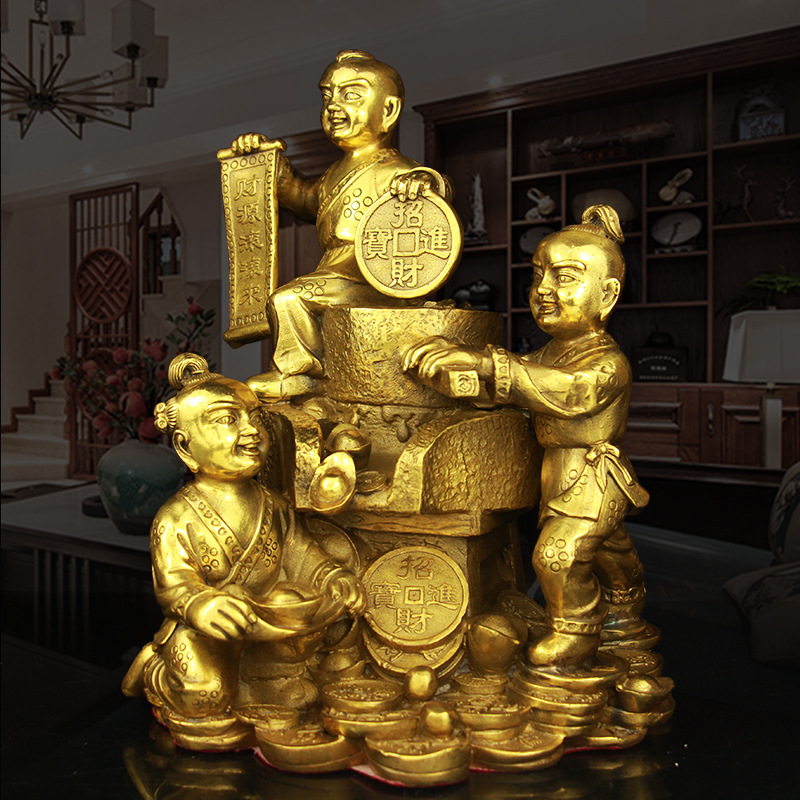 纯铜运财善财童子推车童子摆件滴水成金时来运转招财旺财转运装饰