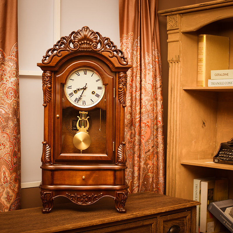 美式北极星机芯座钟欧式中式复古机械摆钟家用客厅老式实木钟表