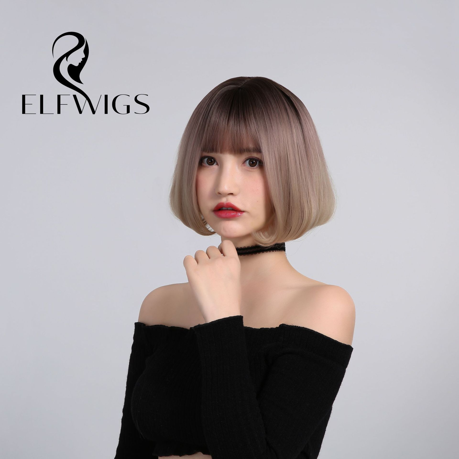 欧烁批发假发女短发全头套式网红波波头渐变金色内扣短发整顶发套