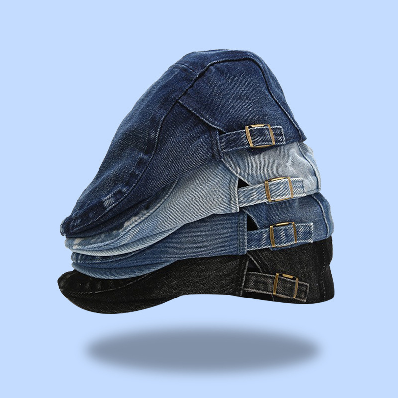 时尚帽子男士光板简约鸭舌帽水洗牛仔贝雷帽女复古透气牛仔前进帽