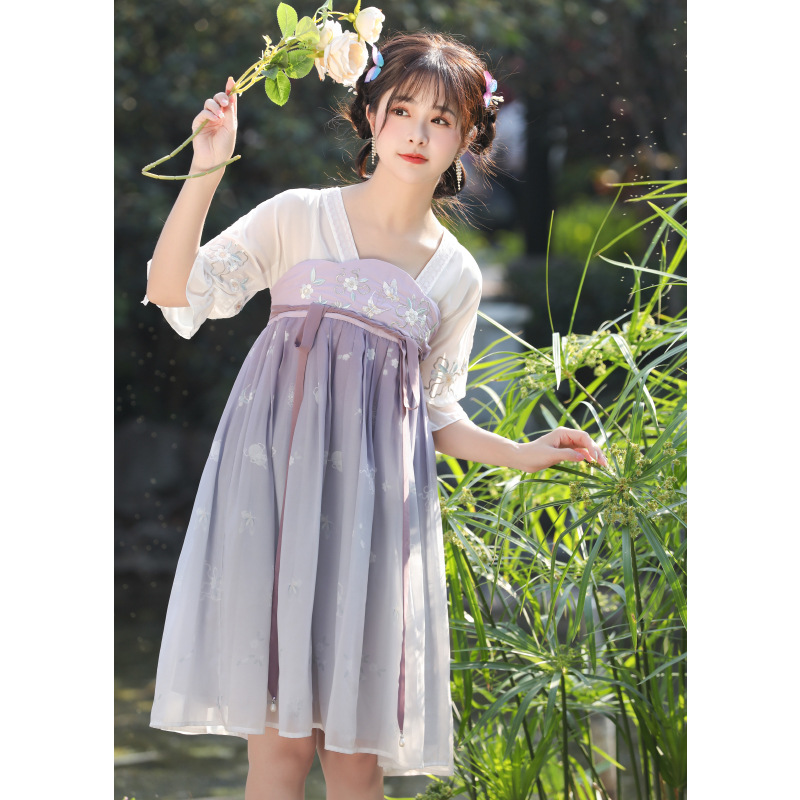 2023新款国风汉元素改良齐胸襦裙学生日常小个子仙气汉服连衣裙