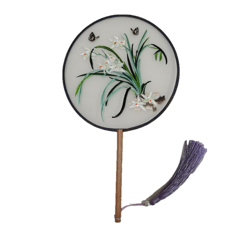 苏绣双面绣长柄团扇新中式汉服刺绣宫廷扇舞蹈表演扇旗袍拍照扇