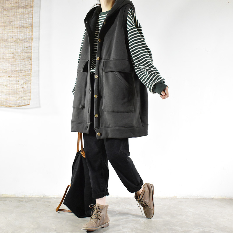 卫衣马甲女2021新款时尚潮流休闲大码连帽加绒中长依衫伴水18211