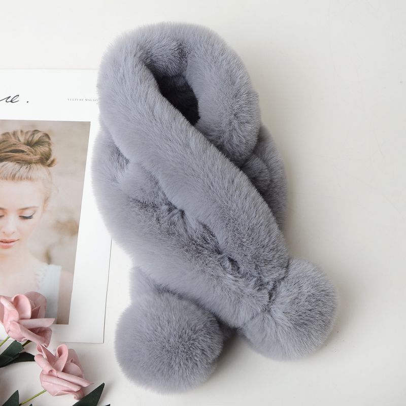 wholesale imitate rex rabbit fur two-tube plush scarf fashionable all-match women‘s plush scarf winter thicken thermal