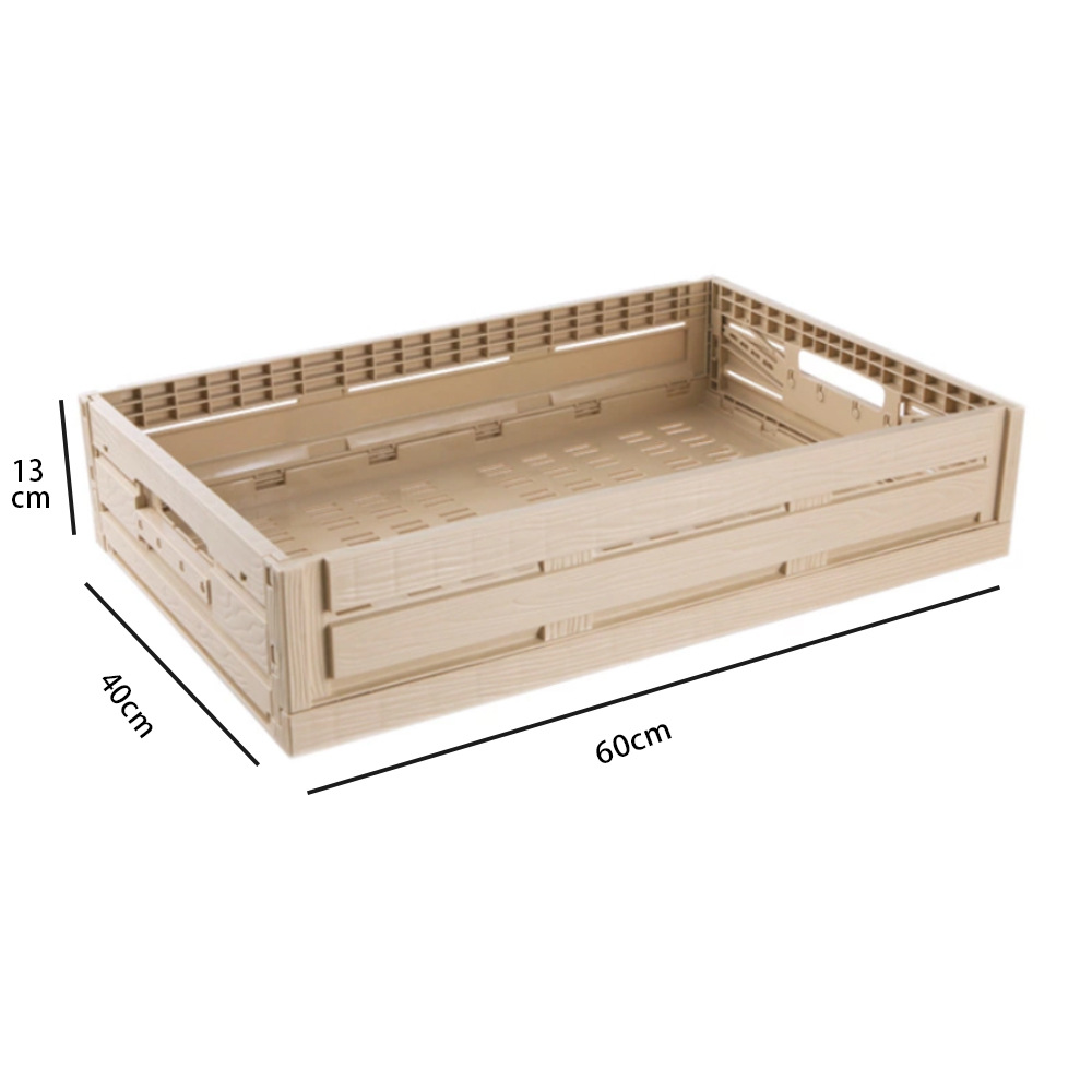 Customized Wood-like Plastic Storage Box with Lid Plastic Frame Breathable Type Storage Box Large Capacity Fruit and Vegetable Store Box