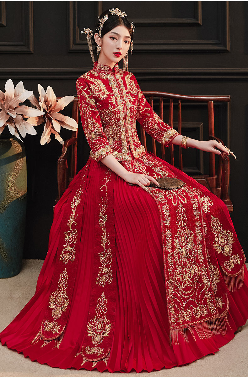 秀禾服2021新款结婚婚纱中式新娘服凤冠霞帔中国风龙凤褂嫁衣秀禾