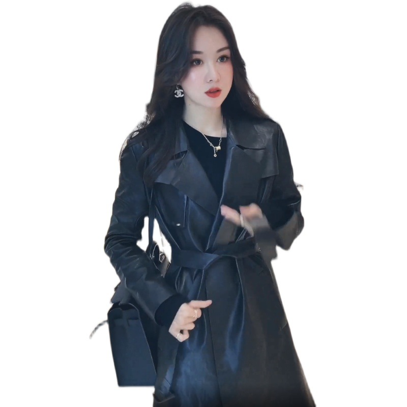 王颖精品服饰抖音同款秋季新款黑色气质收腰显瘦皮衣外套女75955