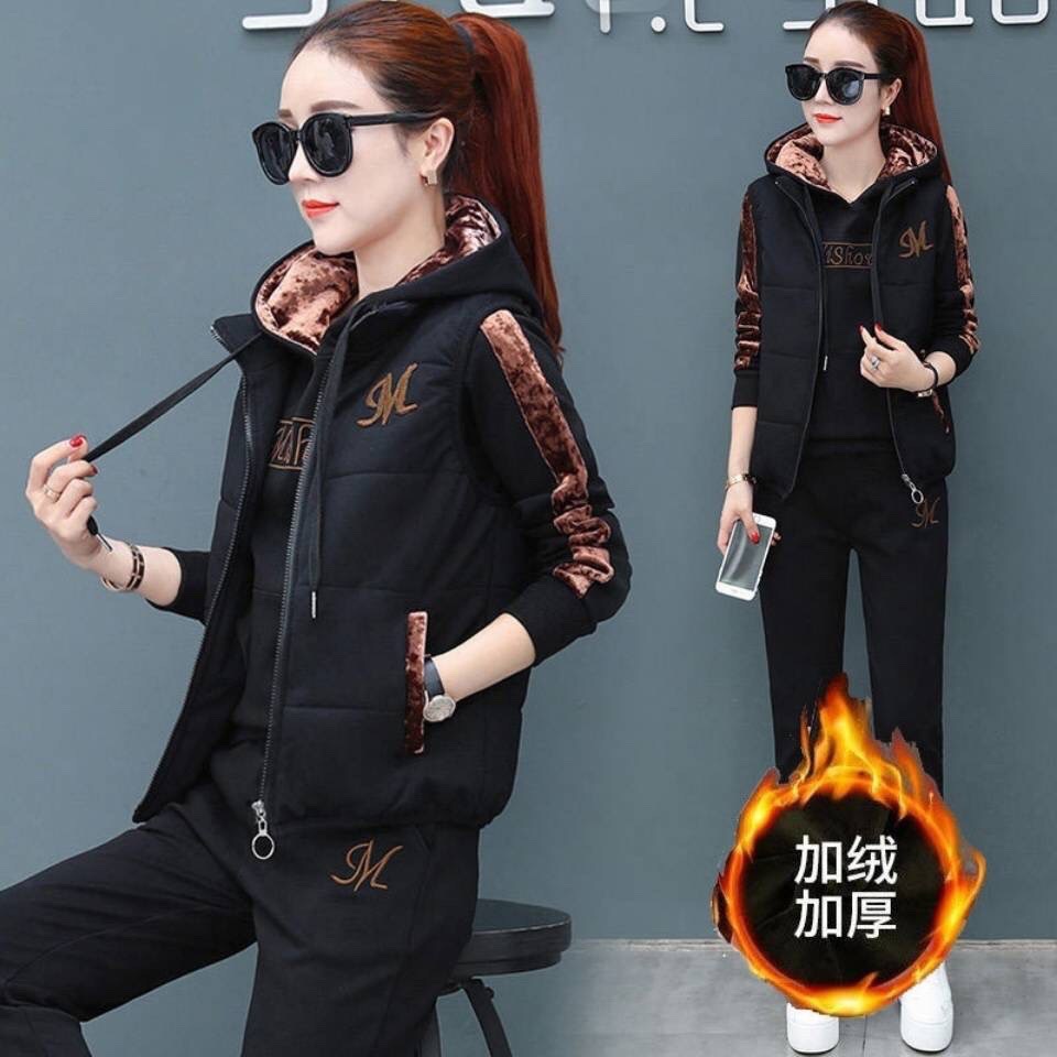运动服套装女冬季加厚加绒卫衣三件套秋冬2021年新款时尚休闲冬装