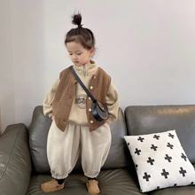 三件套洋气中小童韩版新款潮加厚套装加绒绒卫衣马甲冬季一体女童