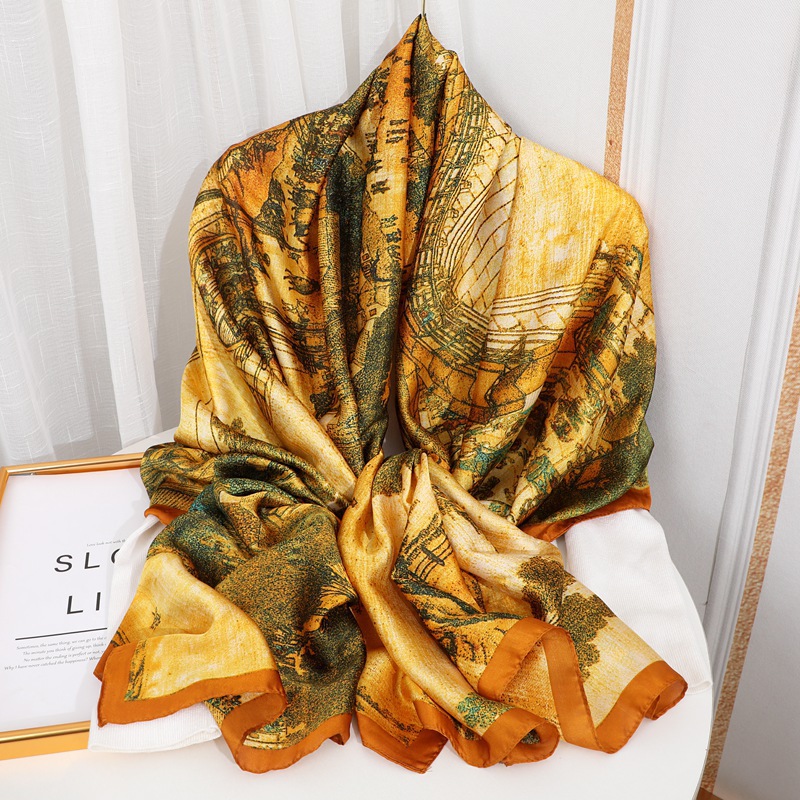 2022 Autumn and Winter New Silk Scarf Female Tensili Brocade Shawl Scarf Sunscreen Large Shawl Fine Gifts