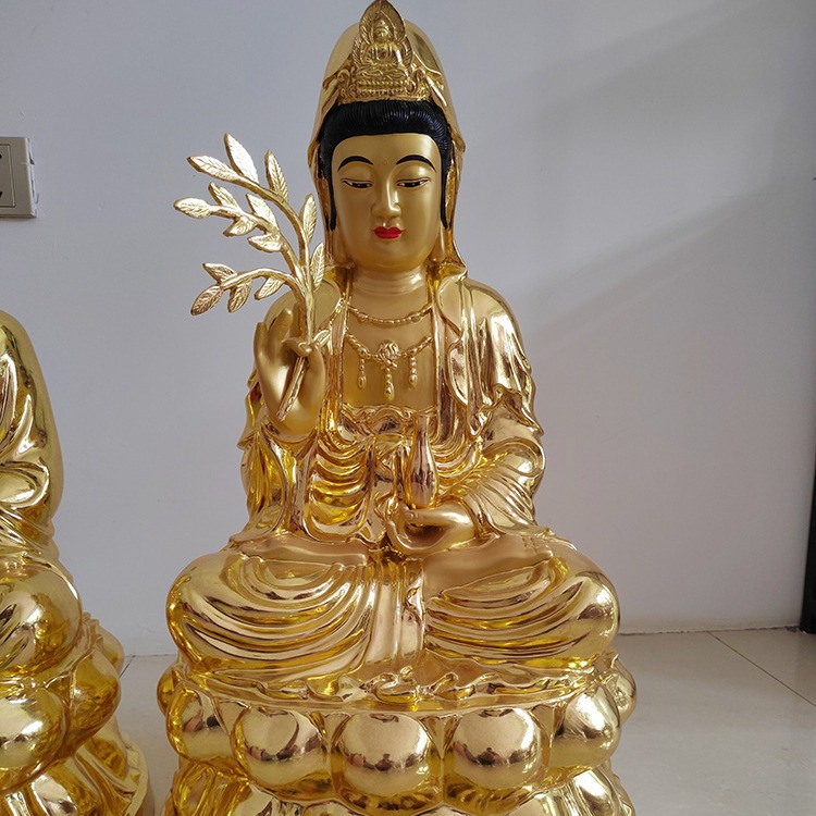 南海观世音菩萨铜像家用佛堂供奉坐莲观音佛像慈航真人铜佛像摆件