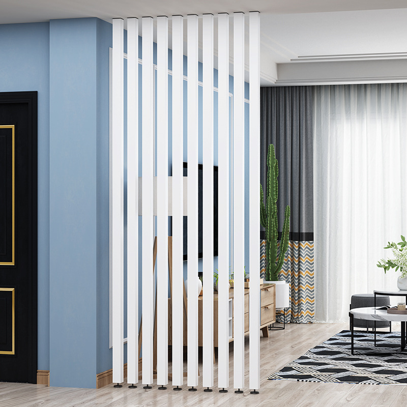 经济型客厅方通隔断屏风免打孔钢架进户玄关立柱格栅木纹竖条工艺