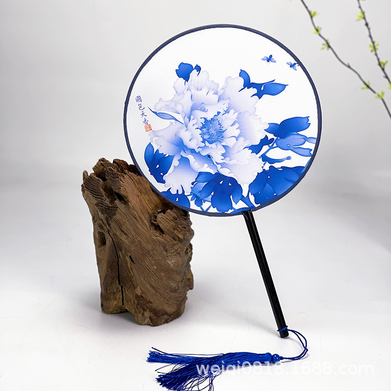 中国风古典宫廷单面圆形舞蹈扇团扇青花瓷模特走秀舞台表演道具