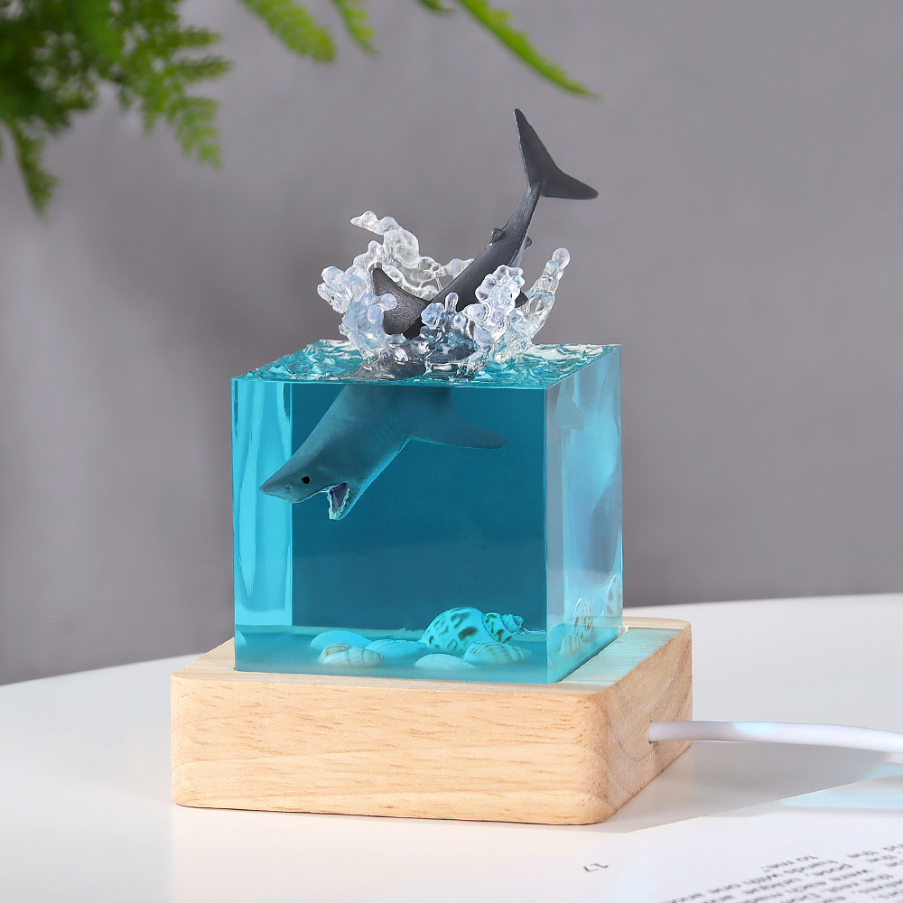 Creative Marine Handicrafts Resin Whale Humpback Whale Dolphin Megalodon Cafe Home Small Night Lamp Ornaments