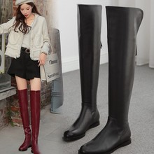 平底过膝长靴女2025秋冬低跟骑士靴女高筒黑色真皮过膝长筒靴女-t