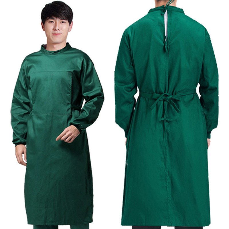 厂家直销棉质墨绿色半包全包手术衣男女反穿式icu手术衣隔离衣