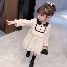 女童网红娃娃领1连衣裙韩版春季新款5岁儿童4洋气3花边蕾丝公主裙