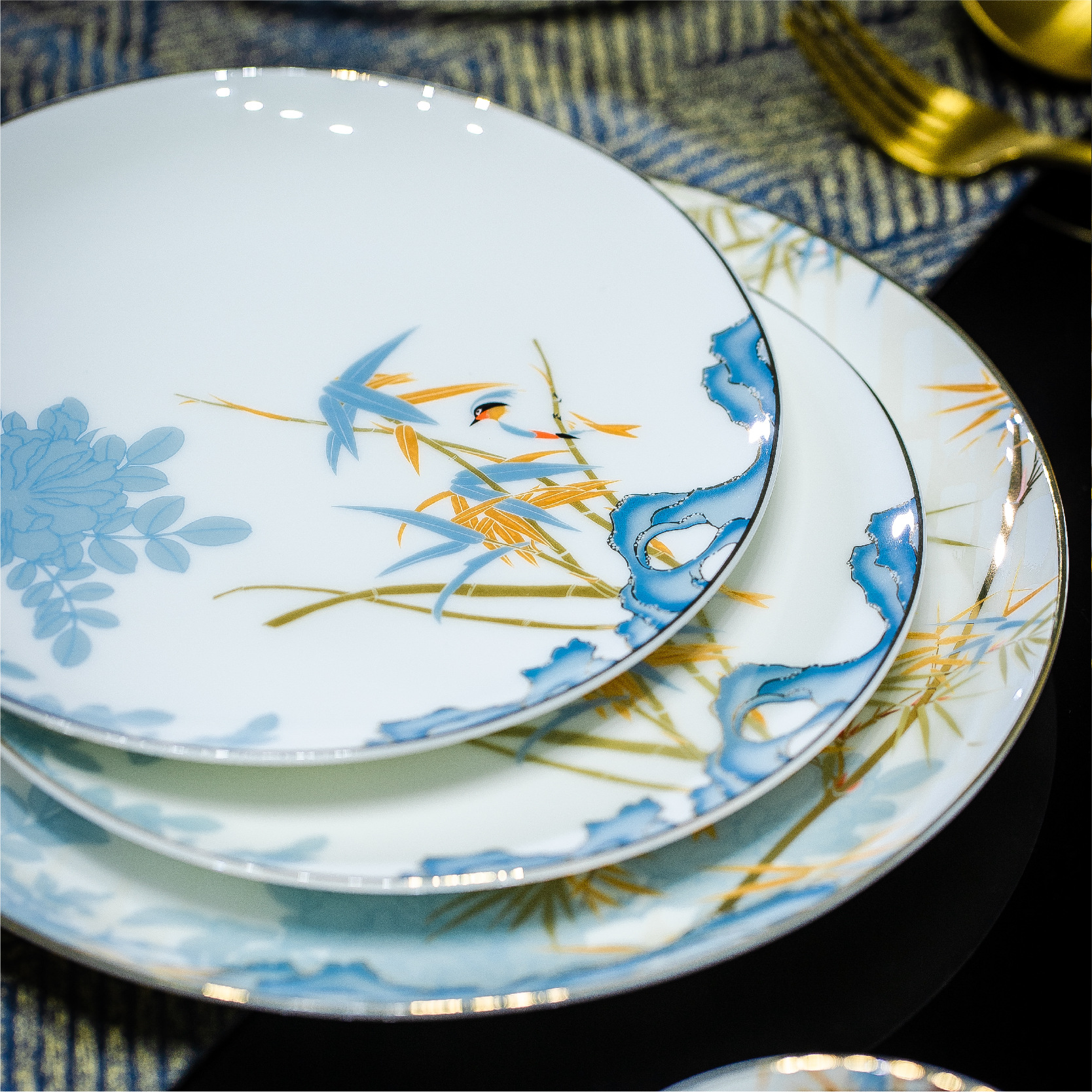 Bowl Dish Suit Household High-End Housewarming Gift Bone China Tableware Jingdezhen Chinese Style Ceramic Bowl Plate Set Wholesale