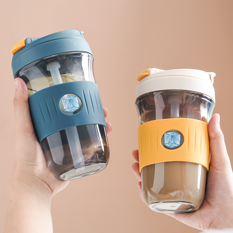 INS Plastic Cup Wholesale Coffee Cup Cartoon Big Belly Cup Cup with Straw High Temperature Resistant Silicone Portable Water Cup