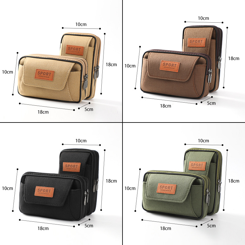 Waist Bag Canvas Mobile Phone Bag Wholesale Pannier Bag Belt Cell Phone Case Mini Waist Hanging Construction Site Multi-Functional Waist Bag Men