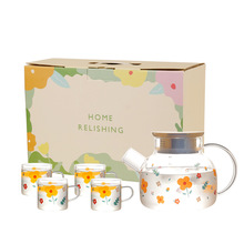 印花玻璃泡茶壶玻璃茶具礼盒花茶壶套装送礼活动广告商务礼品套装
