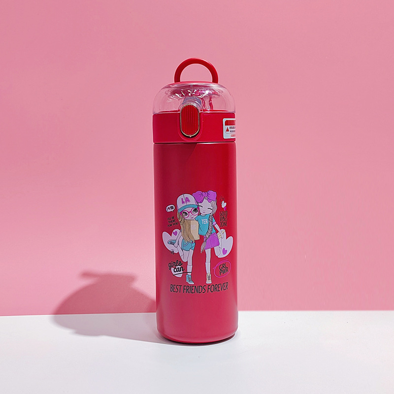Factory Direct Sales Cross-Border 304 Stainless Steel Thermos Cup Transparent Straw Cover Cartoon Uv Print Pretty Girl Tumbler
