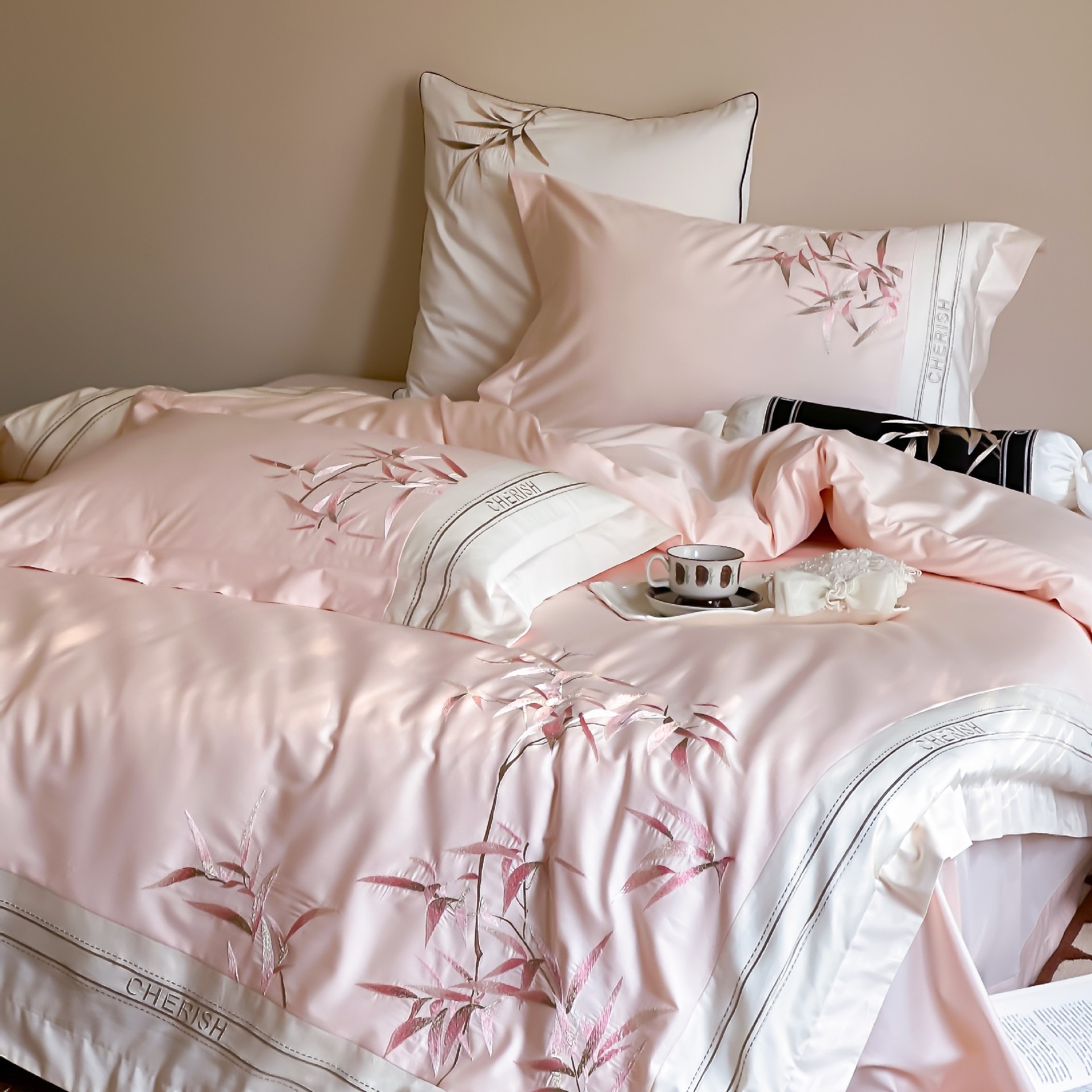 新中式风100支长绒棉四件套国风竹子刺绣全棉被套床上用品1.