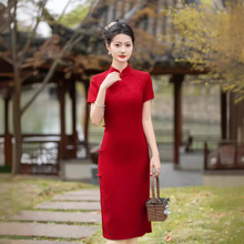 传统旗袍民族风8扣中长日常夏高端气质红色高考礼仪红装妈妈装