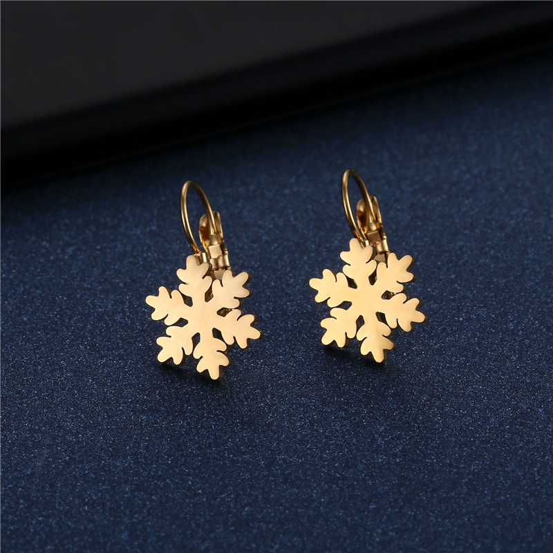 Stainless Steel Snowflake Earrings Women's Glossy Laser Cut 18K Gold Ear Clip Cross-Border Internet Celebrity Christmas Ice Flower Earrings