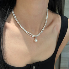 复古轻奢碎银子珍珠双层项链女优雅个性时尚气质百搭颈链锁骨链