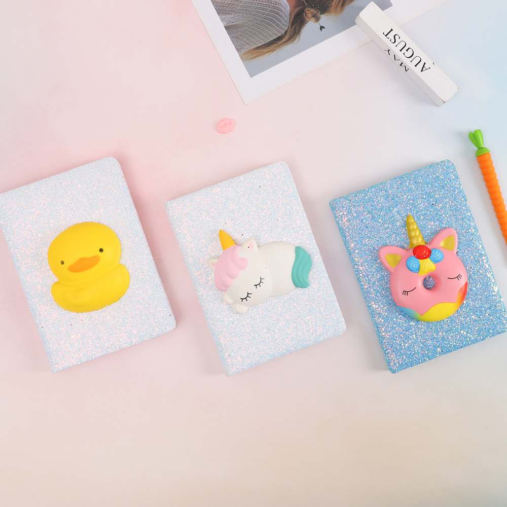 跨境外贸a5独角兽减压本儿童创意闪粉慢回弹笔记本记事本现货批发