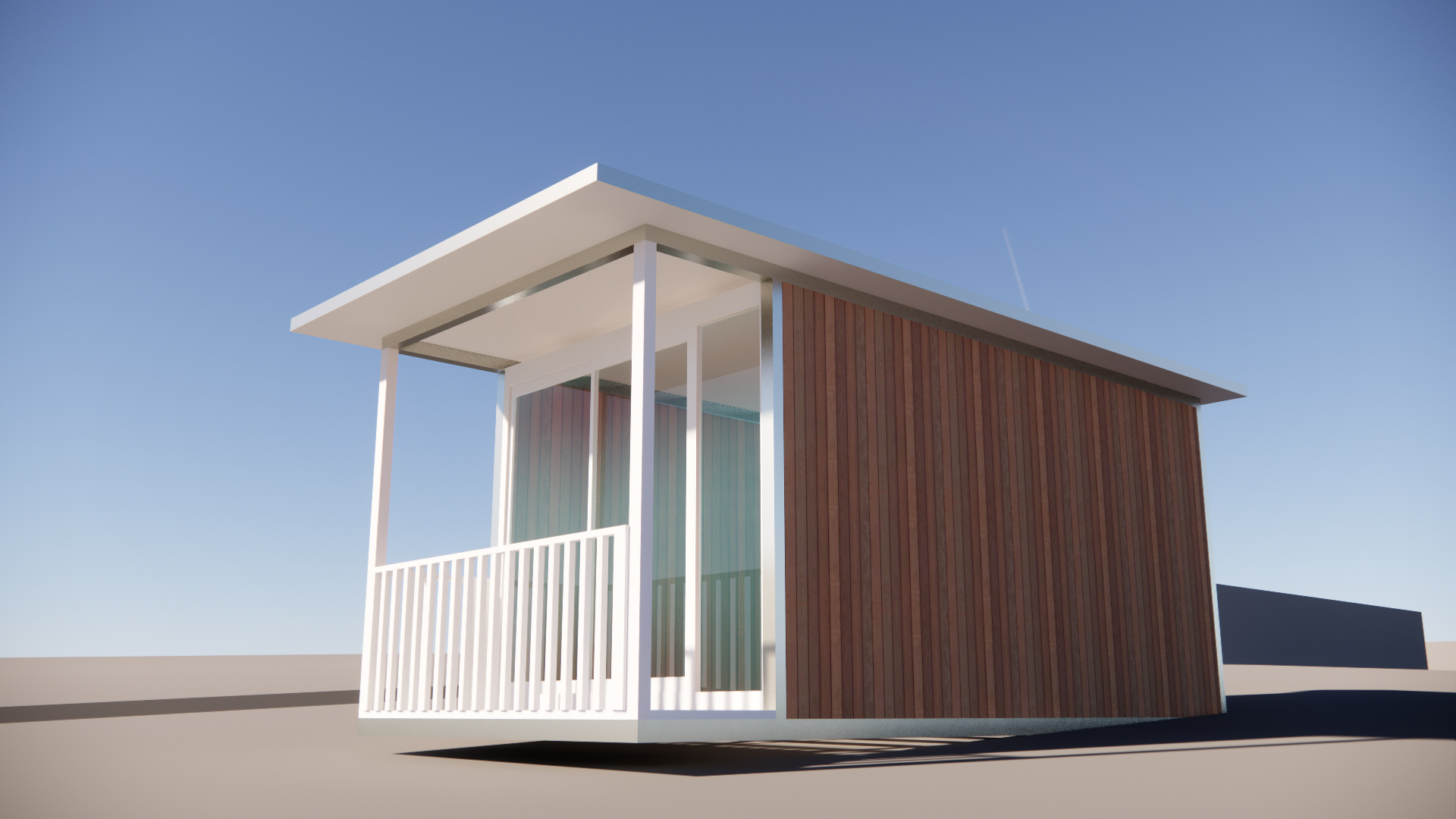 带平屋顶单层且有防腐木的集装箱活动房可做集装箱民宿小度假屋