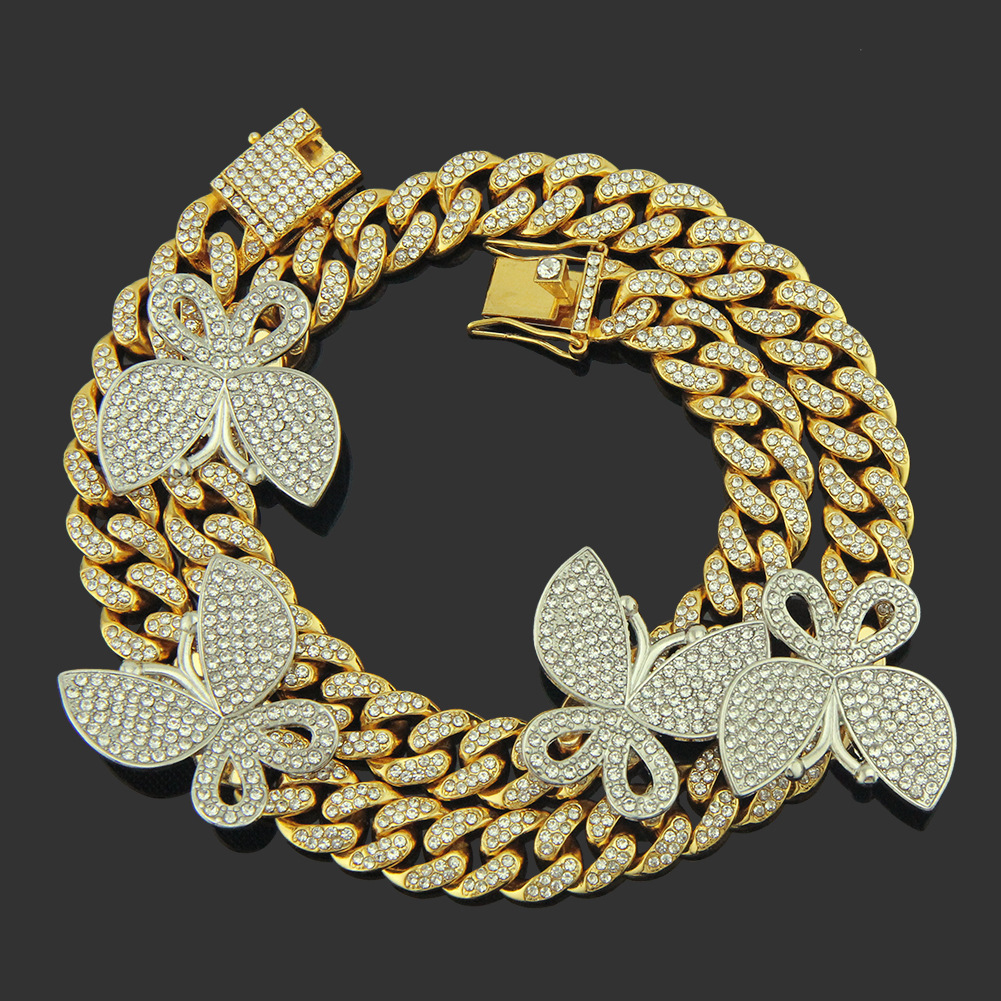 欧美嘻哈潮流时尚满钻古巴链项链 男士夜店街头嘻哈大金链子配饰