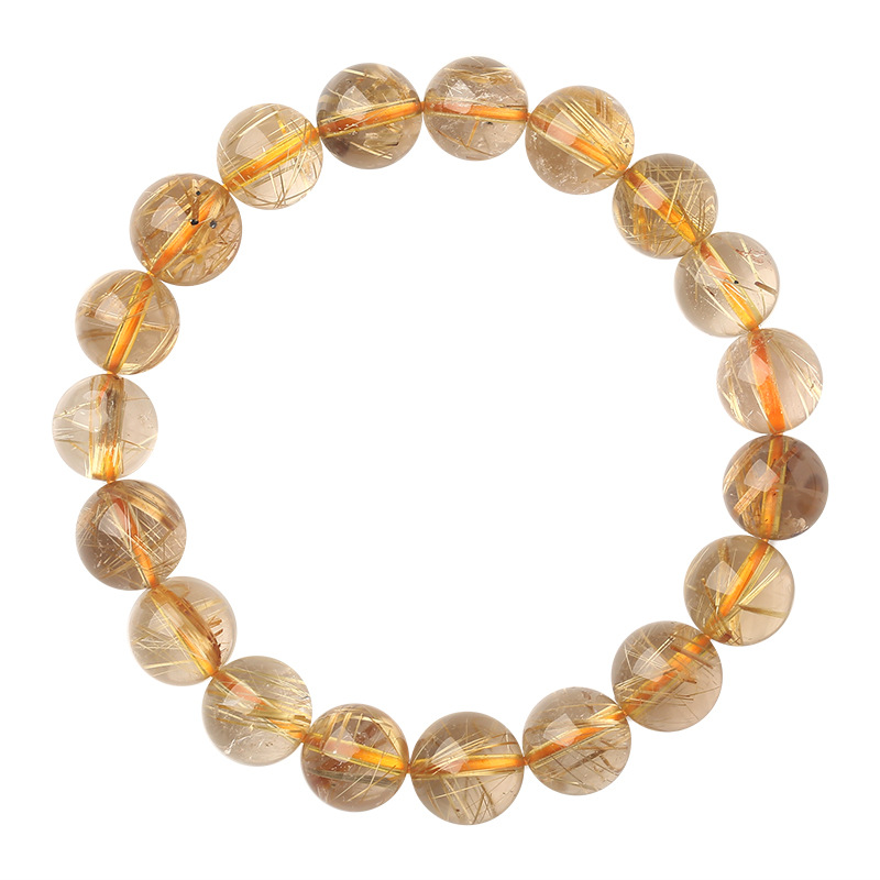 Zhongbo Wholesale Brazil Natural Gold Rutilated Quartz Bracelet Women's Citrine Yellow Hair Crystal Multi-Wrap Bracelet Men's Board Rutile