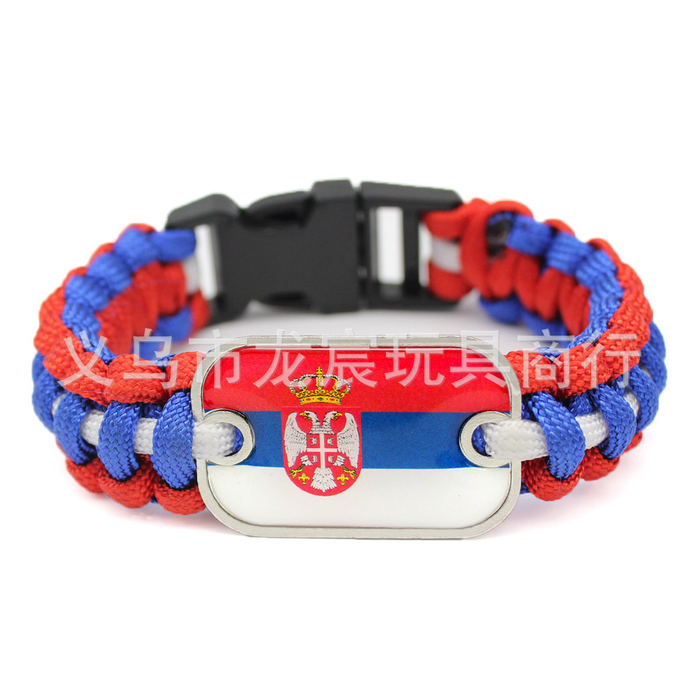 Supply World Cup National Flag Bracelet Serbia National Flag Parachute Cord Woven Bracelet Outdoor Life-Saving Bracelet