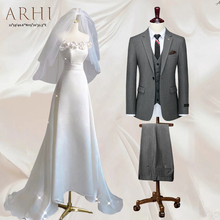 ARHI婚礼西装店新郎西服套装男结婚商务正装灰色修身英伦风9831款