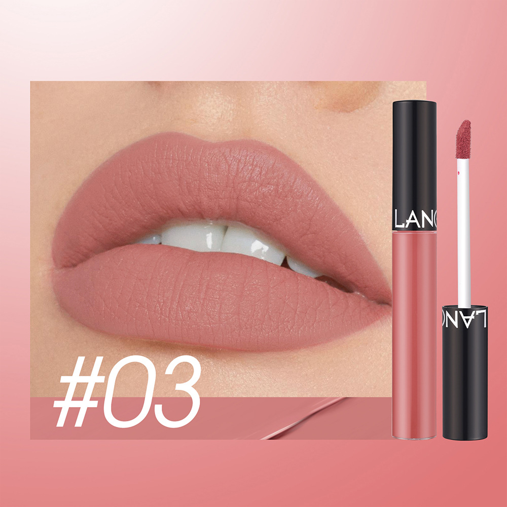 Langmanni Matte Lip Gloss No Stain on Cup 12 Colors Optional Cross-Border Liquid Lipstick