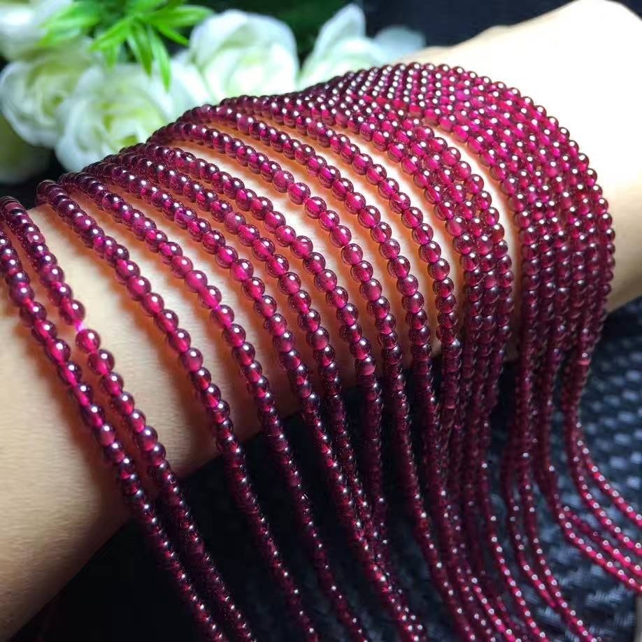 天然水晶 2mm 3mm天然酒红石榴石散珠 半成品 配珠隔珠 手链流苏