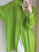 2023春装感法式别致上衣绿色宽松衬衫女设计感小众雪纺衫