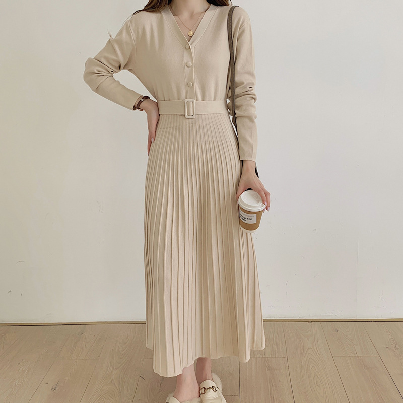 2023 Autumn and Winter New Chic French Style Temperament Waist-Controlled Slimming Underwear Long High Waist Sweater Dress Sweater