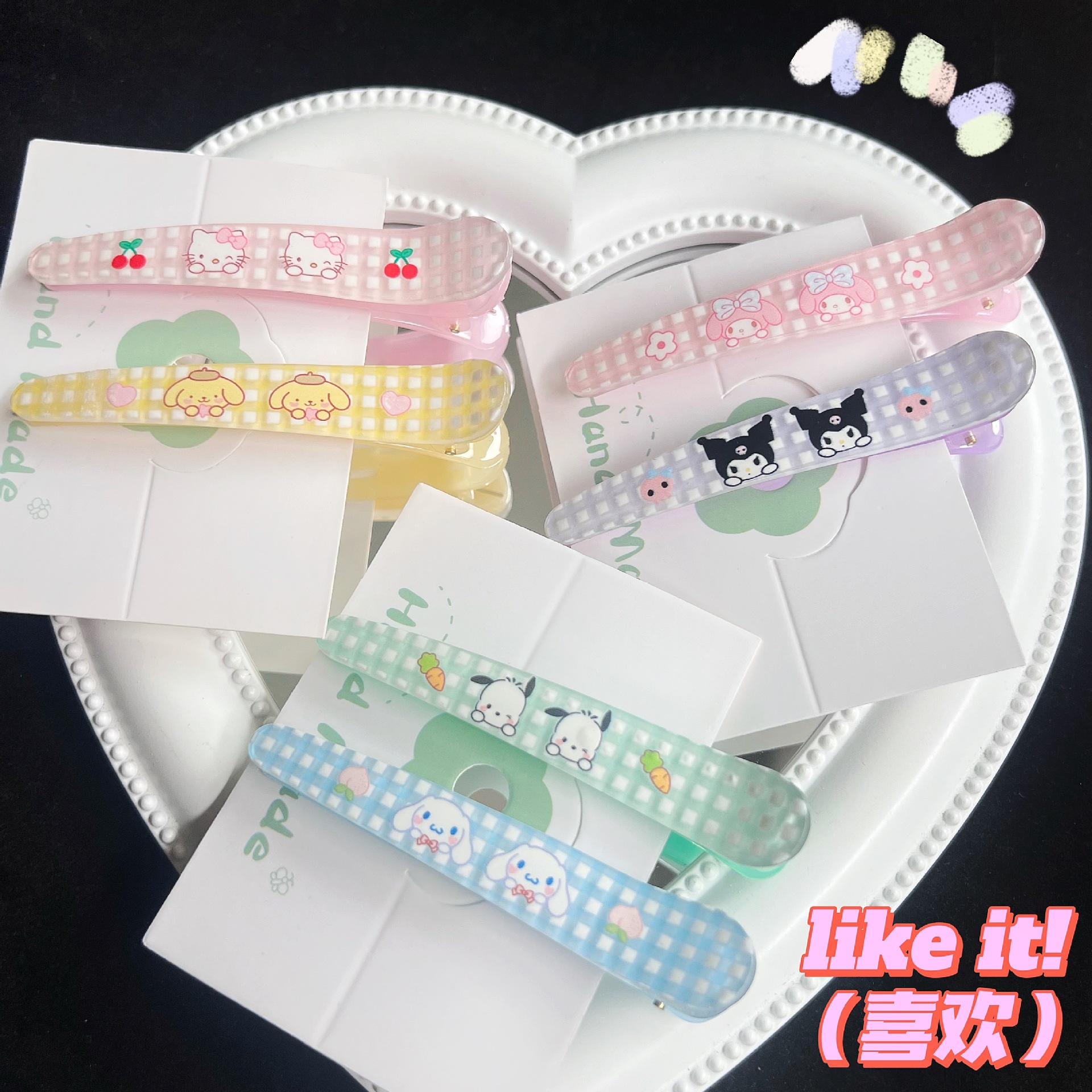 Cute Plaid Sanrio Tweezers Practical in Pretty Girl Heart Bang Clip Cartoon Barrettes All-Match and Sweet Headdress