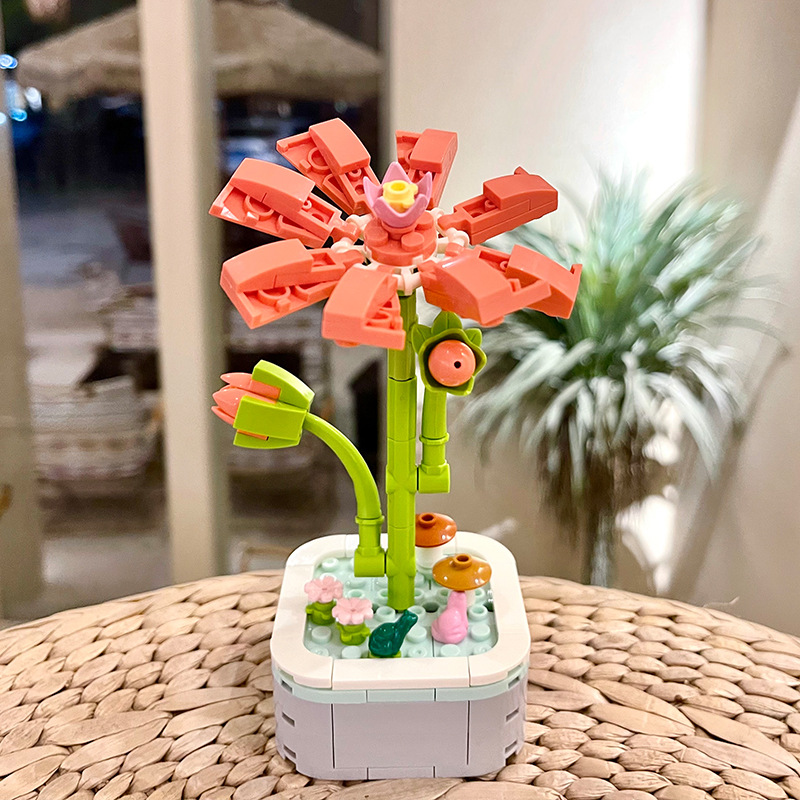 Factory Direct Sales Flower Small Pot Plant Building Blocks Flower Assembled Toys Random Box Decoration Compatible with Lego Building Blocks Wholesale