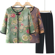 奶奶新中式两件套装中老年女妈妈夏装中袖T恤老太太夏季国风上衣
